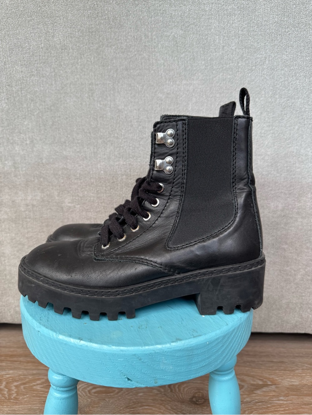 Bimba y Lola Women’s Leather Lace-up Combat Boots Size 37